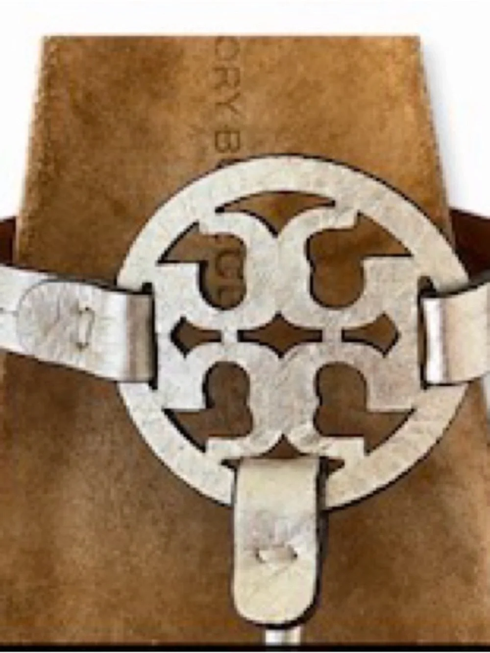 Tory Burch Metallic Silver Logo Thong Sandals with Brown Suede Footbed